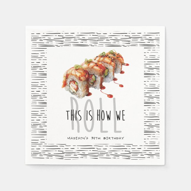Serviette En Papier Anniversaire adulte de Sushi moderne personnalisé (Devant)