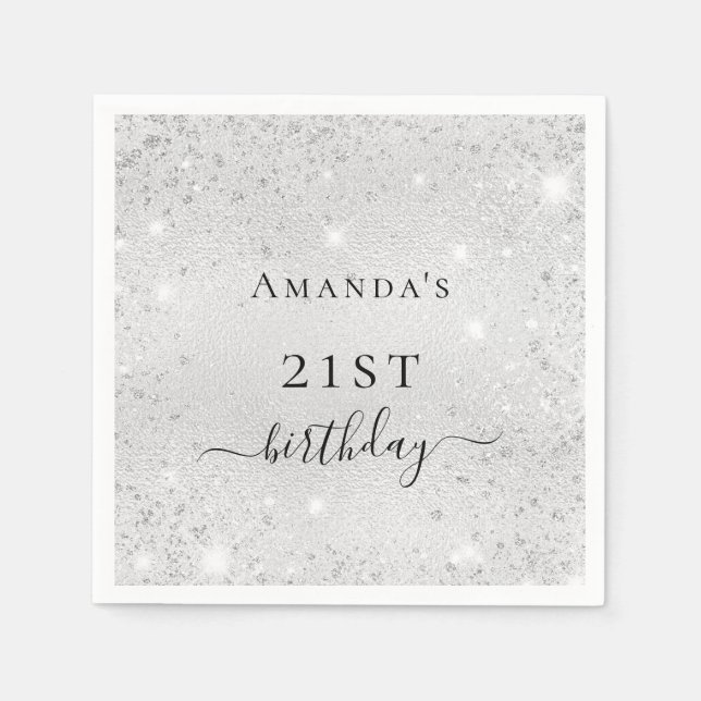 Serviette En Papier Anniversaire argent parties scintillant monogramme (Devant)