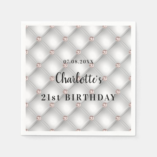 Serviette En Papier Anniversaire argent rose or rose nom (Devant)