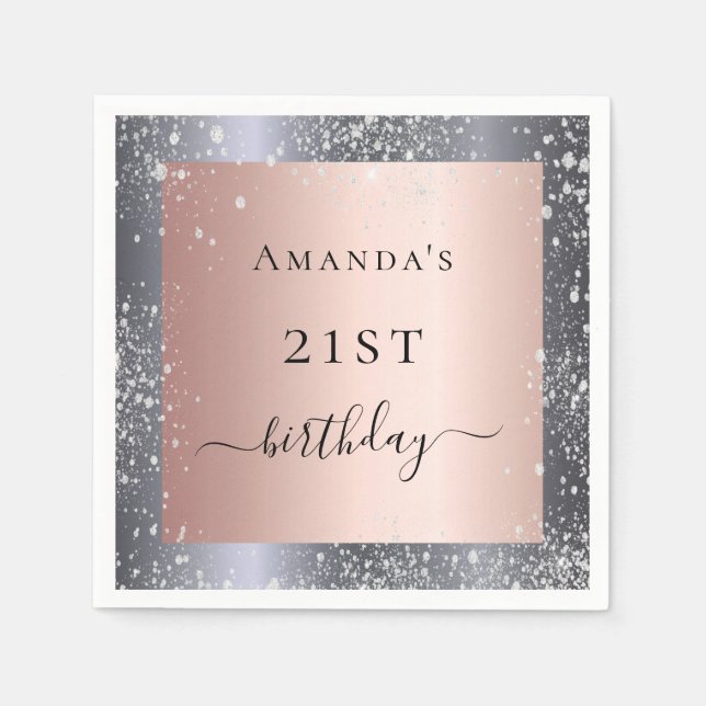 Serviette En Papier Anniversaire argenté rose or parties scintillant p (Devant)