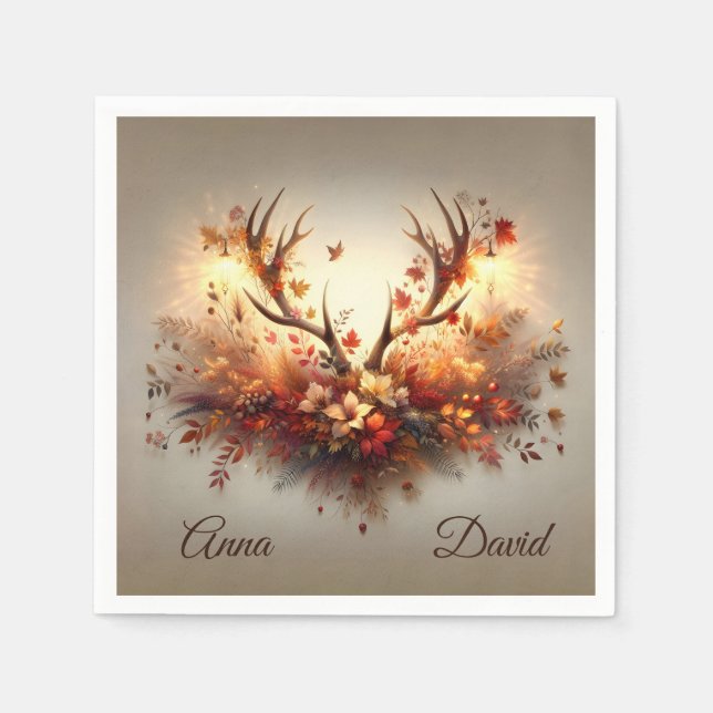 Serviette En Papier Anniversaire Automne Deer Antler Bouquet (Devant)