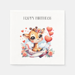 Serviette En Papier Anniversaire Avion Girafe