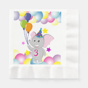 Serviette En Papier Anniversaire Bébé éléphant avec ballons