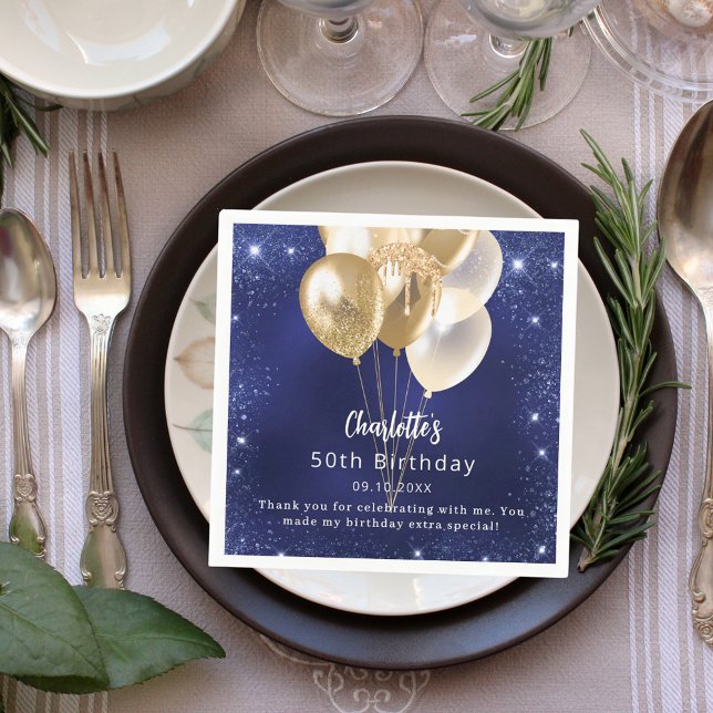 Serviette En Papier Anniversaire bleu marine parties scintillant or ba (Créateur téléchargé)