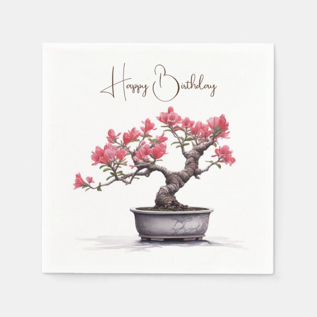 Serviette En Papier Anniversaire Bonsai Arbre En Pot (Devant)