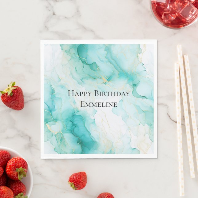 Serviette En Papier Anniversaire Chic Mint White Gold (En situation)