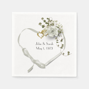 Serviette En Papier Anniversaire Coeur de Ruban avec Rose