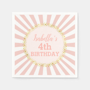 Serviette En Papier Anniversaire Confettis Pailletés Or et Rayures Ros