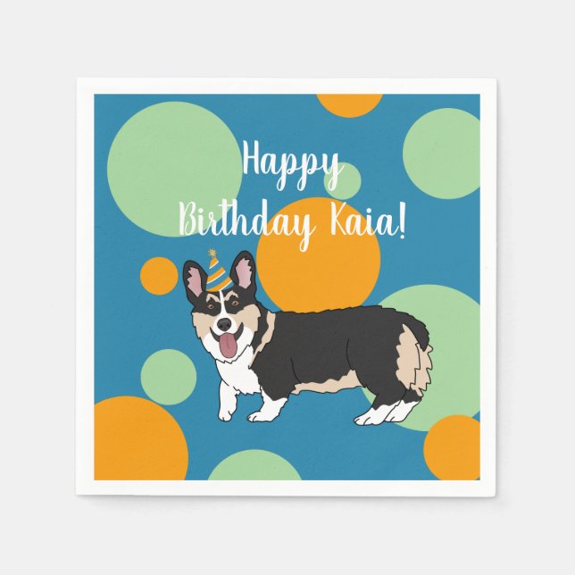 Serviette En Papier Anniversaire Corgi (Devant)