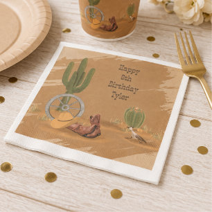 Serviette En Papier Anniversaire Cowboy Far West Désert Cactus