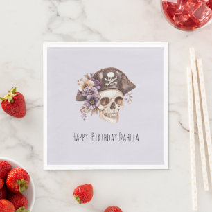 Serviette En Papier Anniversaire Crâne Floral Brun Violet