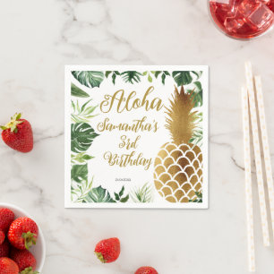 Serviette En Papier Anniversaire d'Aloha Luau Hawaiian Gold Pineappy