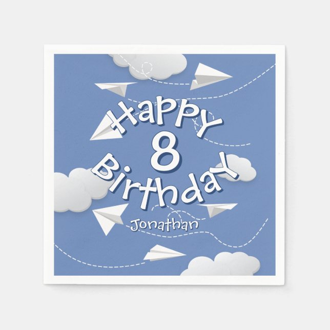 Serviette En Papier anniversaire d'avions en papier pliés volants (Devant)