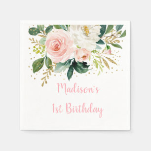 Serviette En Papier Anniversaire de Boho Floral Blush Gold