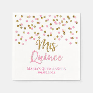 Serviette En Papier Anniversaire de Confetti Quinceañera en or rose