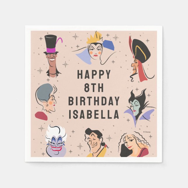 Serviette En Papier Anniversaire de Disney Villains - Rose (Devant)