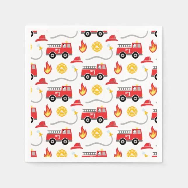 Serviette En Papier Anniversaire de enfant de camion d'incendie (Devant)