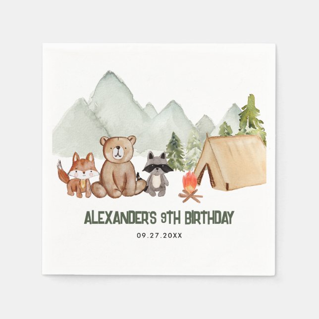 Serviette En Papier Anniversaire de enfant de camping moderne Woodland (Devant)