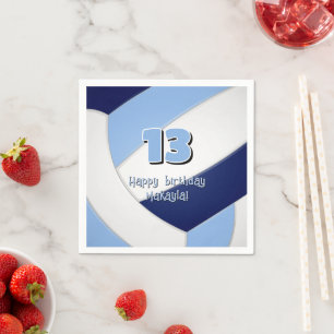 Serviette En Papier anniversaire de enfant de volley-ball bleu bleu ma