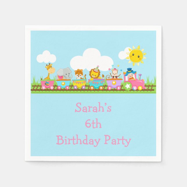 Serviette En Papier Anniversaire de enfant du train Animal Circus en r (Devant)
