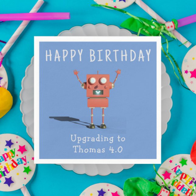 Serviette En Papier Anniversaire de enfant robot Red 3D (Créateur téléchargé)