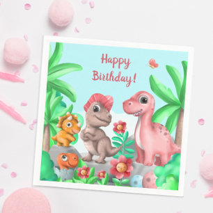 Serviette En Papier Anniversaire de fille aux dinosaures