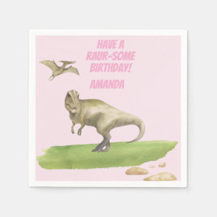 Serviette En Papier Anniversaire de fille dinosaure 