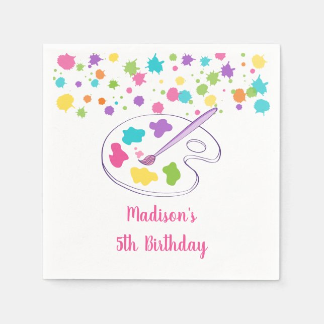 Serviette En Papier Anniversaire de la fête de l'arc-en-ciel rose (Devant)