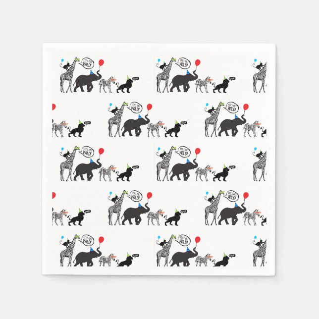 Serviette En Papier Anniversaire de la fête des animaux blancs noirs (Devant)