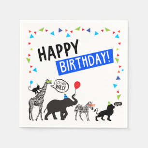 Serviette En Papier Anniversaire de la fête des animaux blancs noirs