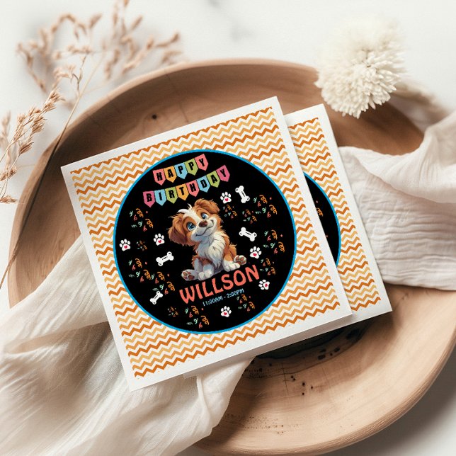 Serviette En Papier Anniversaire de la fête des chiots | Thème de chie (Créateur téléchargé)