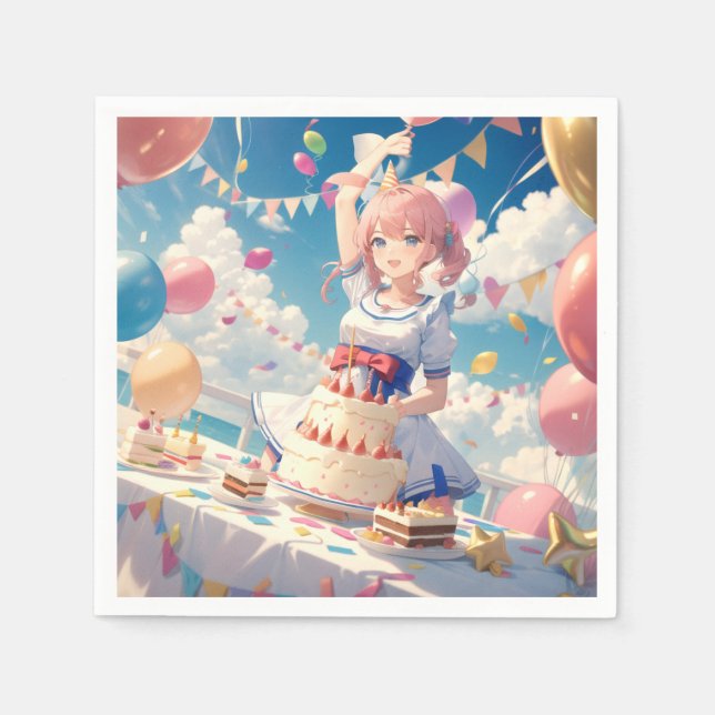 Serviette En Papier Anniversaire de la fille Anime (Devant)