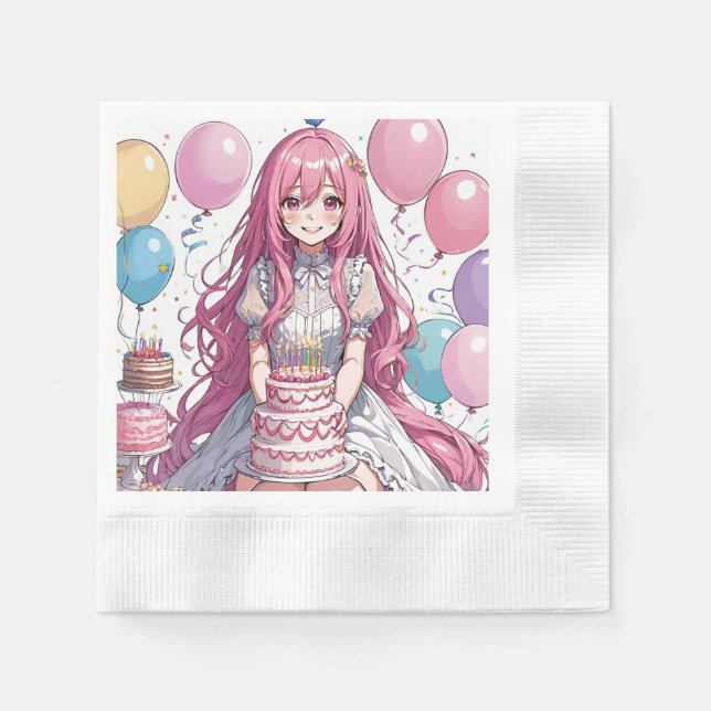 Serviette En Papier Anniversaire de la fille Anime (Devant)