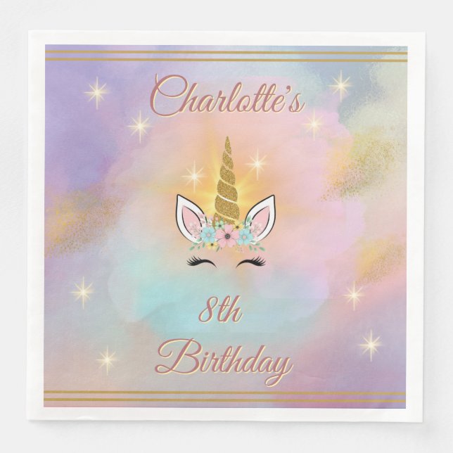 Serviette En Papier Anniversaire de la licorne magique (Devant)