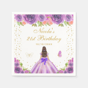 Serviette En Papier Anniversaire de la princesse aux cheveux bruns et 