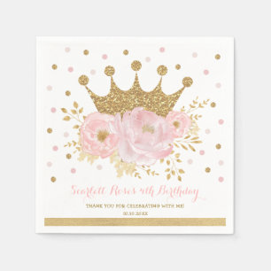 Serviette En Papier Anniversaire de la princesse Florale Rose de Gold 