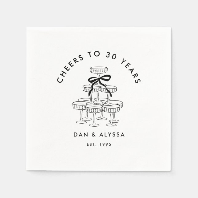 Serviette En Papier Anniversaire de la tour Champagne Black Coquette B (Devant)