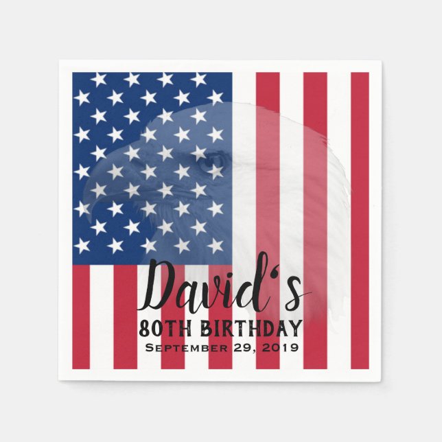 Serviette En Papier Anniversaire de l'aigle à tête blanche et drapeau  (Devant)