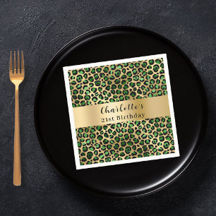 Serviette En Papier Anniversaire de léopard vert émeraude