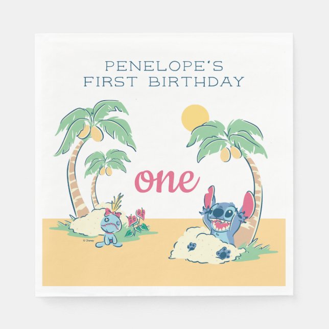 Serviette En Papier Anniversaire de Lilo et Stitch Beach (Devant)