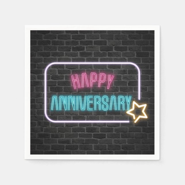 Serviette En Papier Anniversaire de Neon Connexion Mur de briques (Devant)