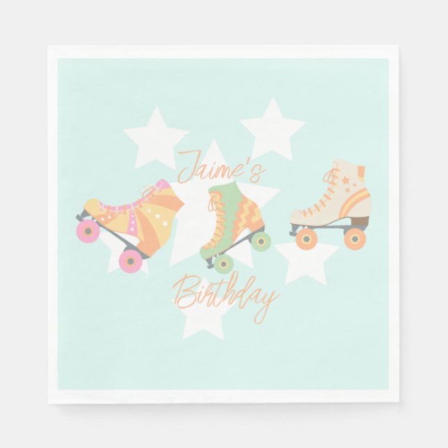 Serviette En Papier Anniversaire de patin à roulettes Étoiles pastel (Devant)