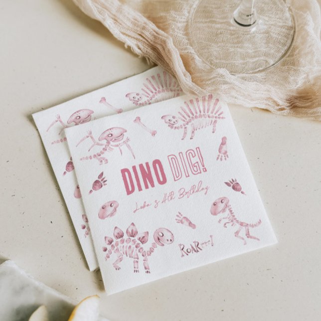 Serviette En Papier Anniversaire de Pink Dino Dig (Créateur téléchargé)