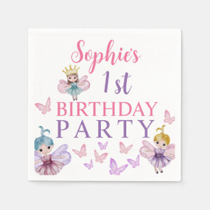 Serviette En Papier Anniversaire de princesse fée rose et violet fémin