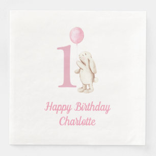Serviette En Papier Anniversaire de rose de lapin et de ballon ęr