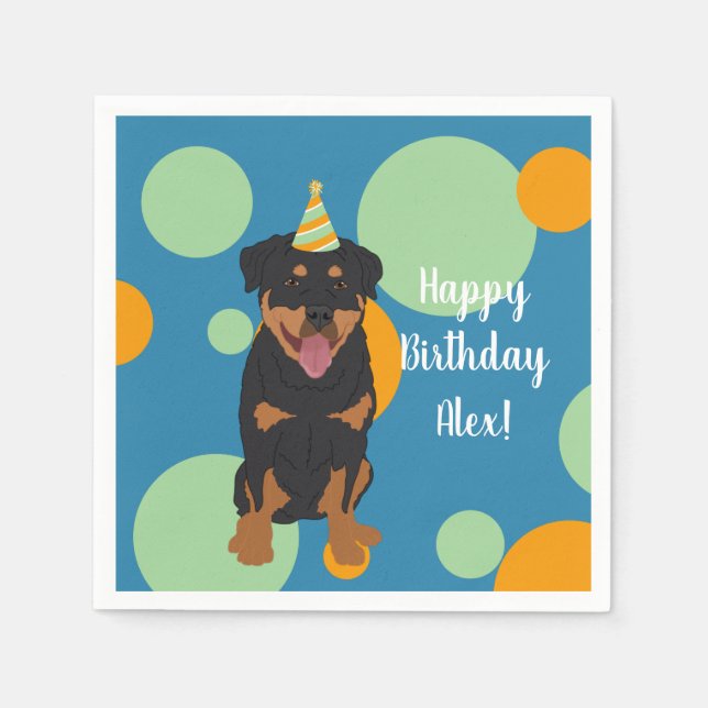 Serviette En Papier Anniversaire de Rottweiler personnalisable (Devant)