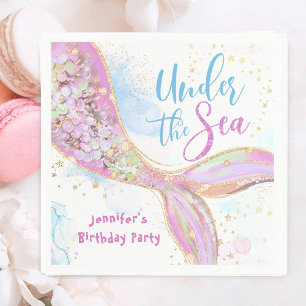 Serviette En Papier Anniversaire De Sirène Sous Le Rose De La Mer
