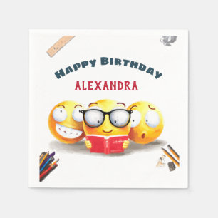 Serviette En Papier Anniversaire de sourire mignon de livre de lecture