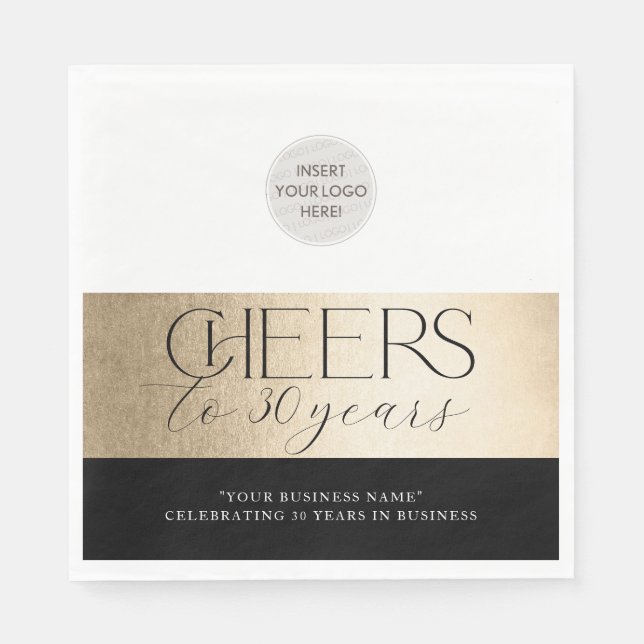 Serviette En Papier ANNIVERSAIRE D'ENTREPRISE élégant affaires or noir (Devant)