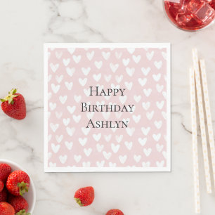 Serviette En Papier Anniversaire des Coeurs blancs roses